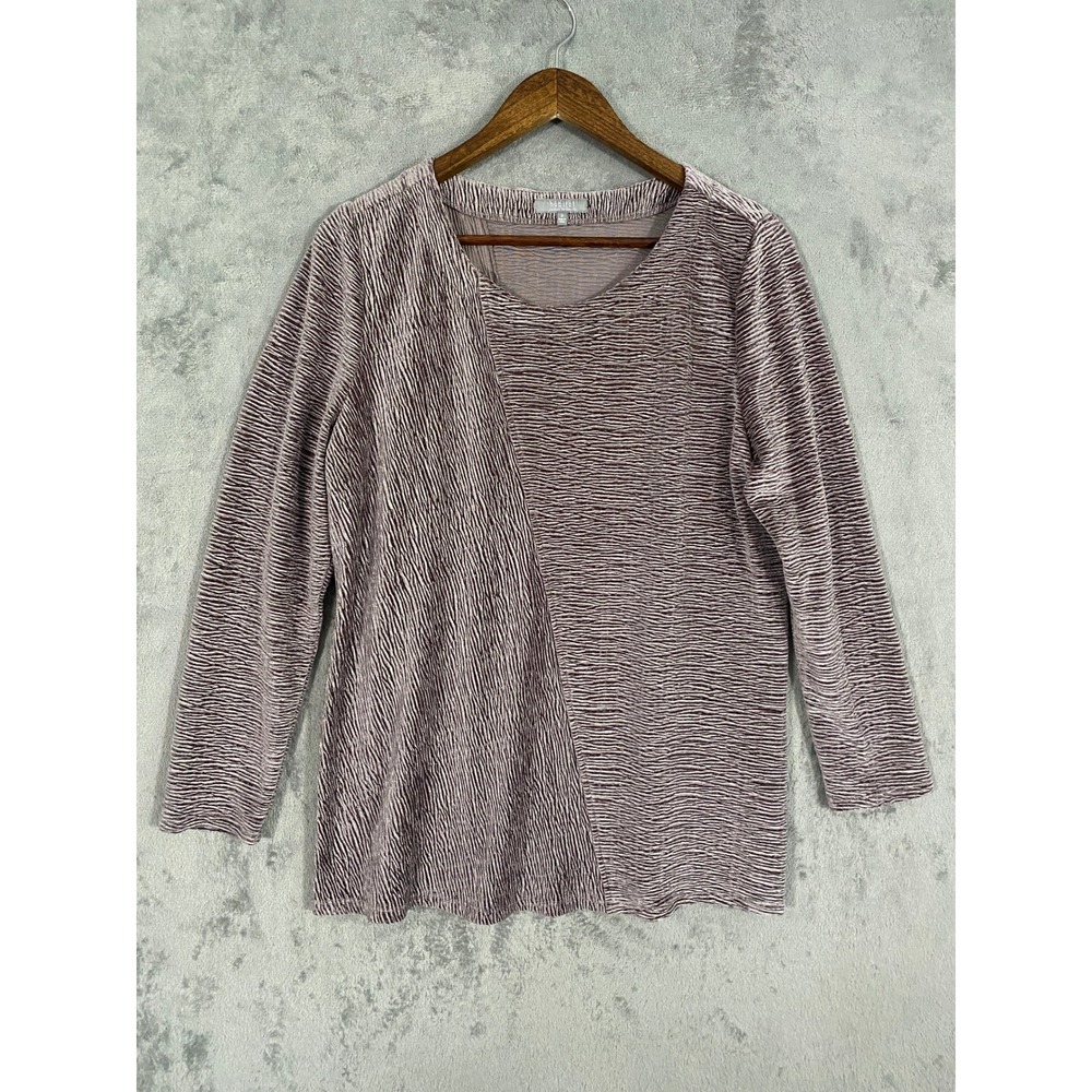 Habitat Top Sz M Mauve Crinkle Velvet Pullover Long Sleeve Textured Lagenlook